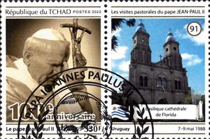 Stamp with Attached Label, Pastoral Visits of Pope John Paul II, Chad,  , Anniversaries and Jubilees, Famous People, Popes, Saints