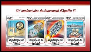 Mini Sheet, 50th Anniversary of the Launch of Apollo 13, Chad,  , Anniversaries and Jubilees, Outer Space, Space Traveling