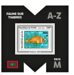 Souvenir Sheet, Maldives Anemone Fish (Amphiprion nigripes), Chad,  , Animals (Fauna), Fishes, Sea Life