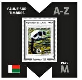 Souvenir Sheet, Ruffed Lemur (Lemur variegatus), Chad,  , Animals (Fauna), Mammals, Monkeys