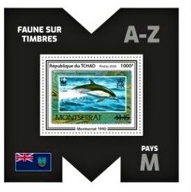 Souvenir Sheet, Short Beaked Common Dolphin (Delphinus delphis), Chad,  , Animals (Fauna), Dolphins, Sea Life