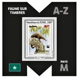 Souvenir Sheet, Chinese Pangolin (Manis pentadactyla), Chad,  , Animals (Fauna), Mammals