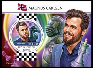 Souvenir Sheet, Magnus Carlsen, Chad,  , Chess, Famous People