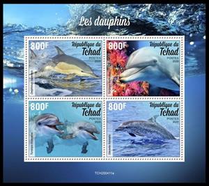 Mini Sheet, Various Dolphins, Chad,  , Animals (Fauna), Dolphins, Sea Life