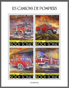 Mini Sheet, Various Fire Trucks, Chad,  , Cars, Fire-brigade, Trucks, Vehicles
