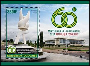Souvenir Sheet, 60th Anniversary of Togo's Independence, Togo,  , Buildings, Monuments