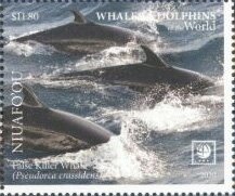 Stamp, False Killer Whale (Pseudorca crassidens), Niuafo'ou,  , Animals (Fauna), Dolphins, Sea (Marine) Mammals, Sea Life